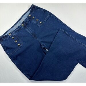 RYEGRASS High Rise Super Flare Sailor Button Jeans Sz‎ 22W Dark Wash Blue Denim